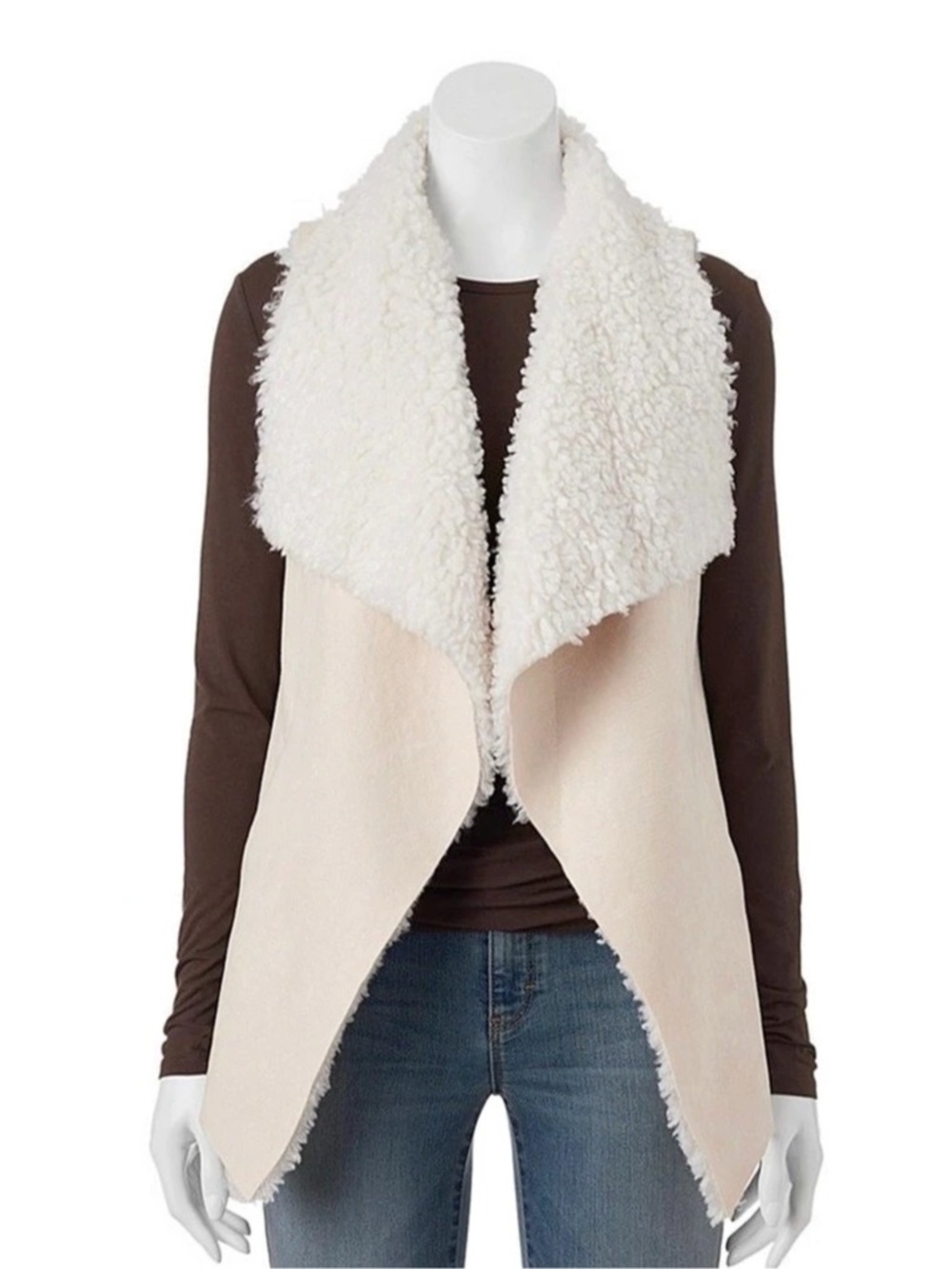 Madden Girl Sherpa Faux Fur Vest in Cream Like New
